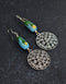 Metal Pendant Earrings With Blue Pottery Bead